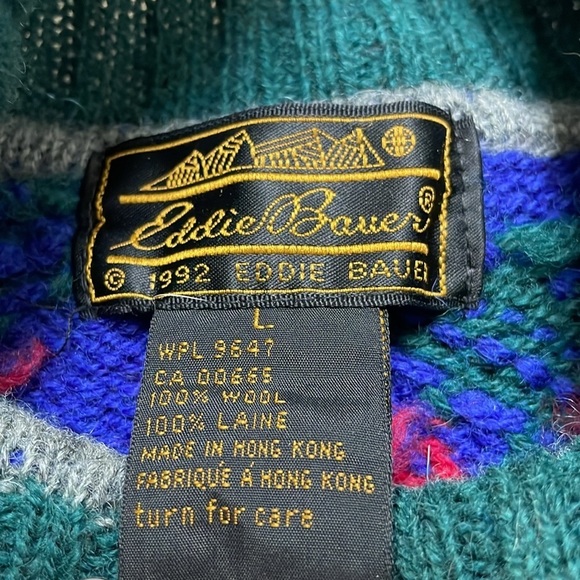EDDIE BAUER Womens Sweater L Nordic Moose 100% Wool Turtleneck 1992 Vintage - Picture 7 of 8